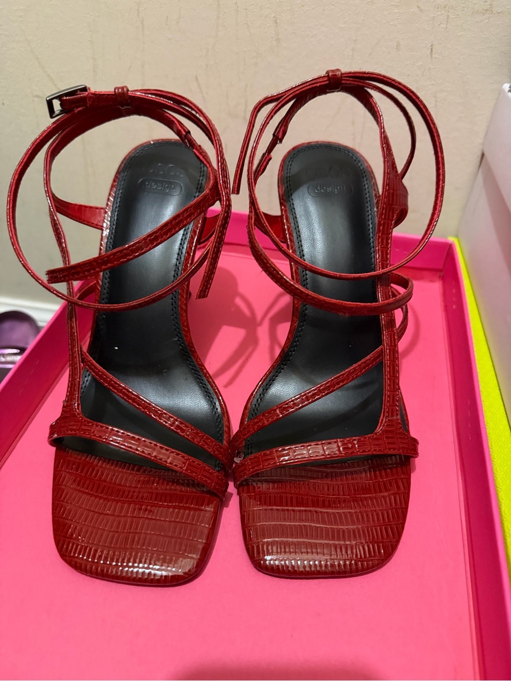 ASOS Red Croc-Effect Strappy High Heels